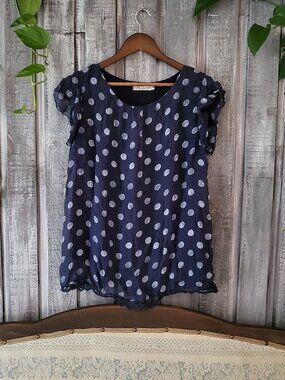 Vanessa Alexandra Italy Polka Dot Layered Ruffle Sleeve Blouse Chiffon M